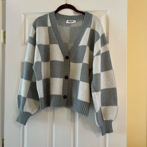 Dress Up green and white checkered button down sweater